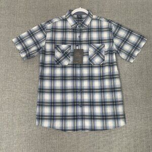 Vese Shirt Mens Medium Rodeo Wester Blue Plaid Short Sleeve BUTTON UP Cowboy